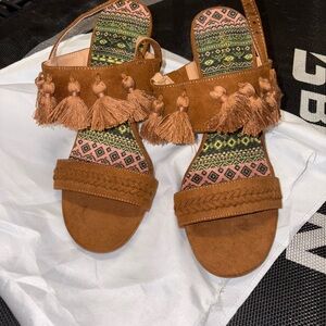 TAKING OFFERS Brown Tassel Heeled Sandals